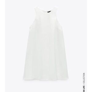 Zara 100% Cotton A Line Shift Mini Dress (White) - Size Small